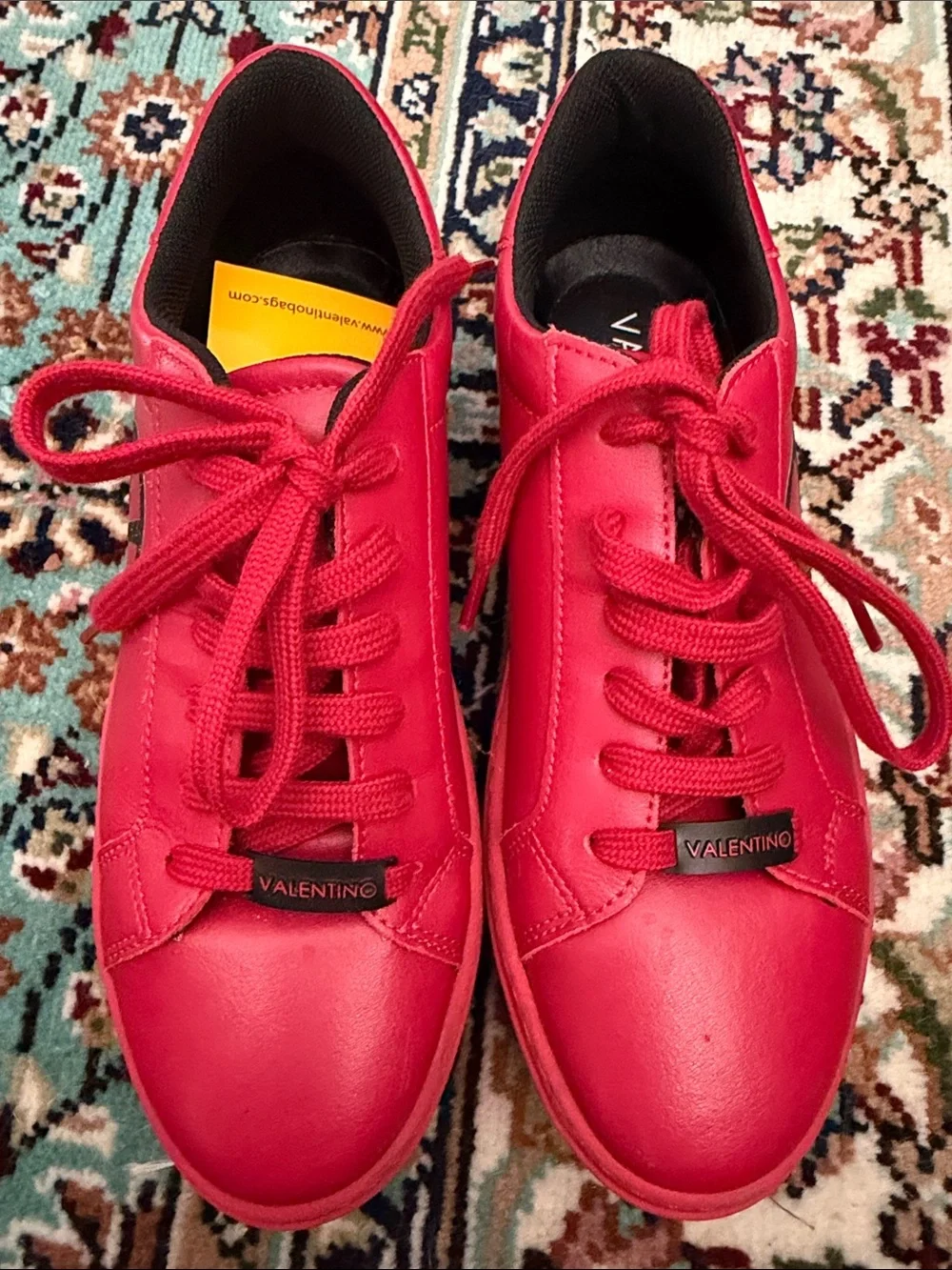 Valentino Bright Red Leather Lace-Up Sneakers